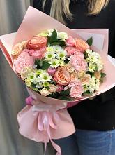 Букет нежные объятья в Кызыле Букет цветов из: Гвоздики, Розы и Хризантемы в Кызыле